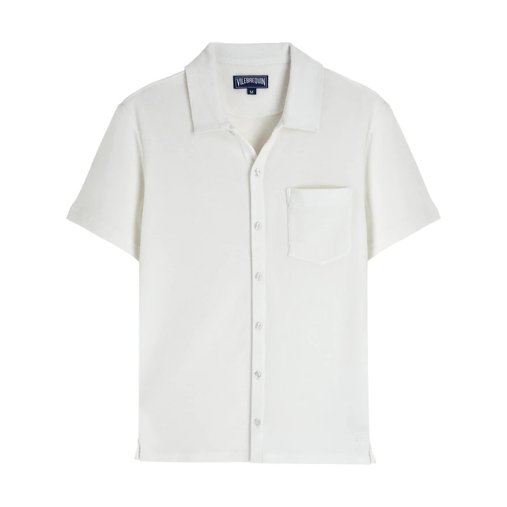 Beige terry bowling shirt by Vilebrequin, featuring a short collar, front button closure, and a single chest pocket, available in size XXXL.