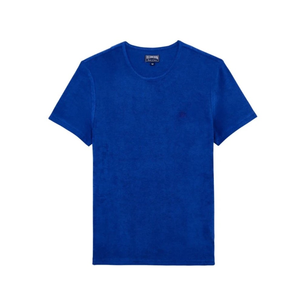 Bright blue short sleeve tee by Vilebrequin, featuring a classic crew neck and a subtle embroidered logo on the chest, made from soft, comfortable material.