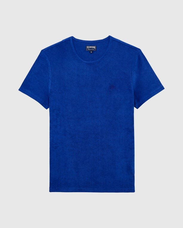 Solid blue terry T-shirt by Vilebrequin, featuring a crew neckline and short sleeves, available in size XXXL.