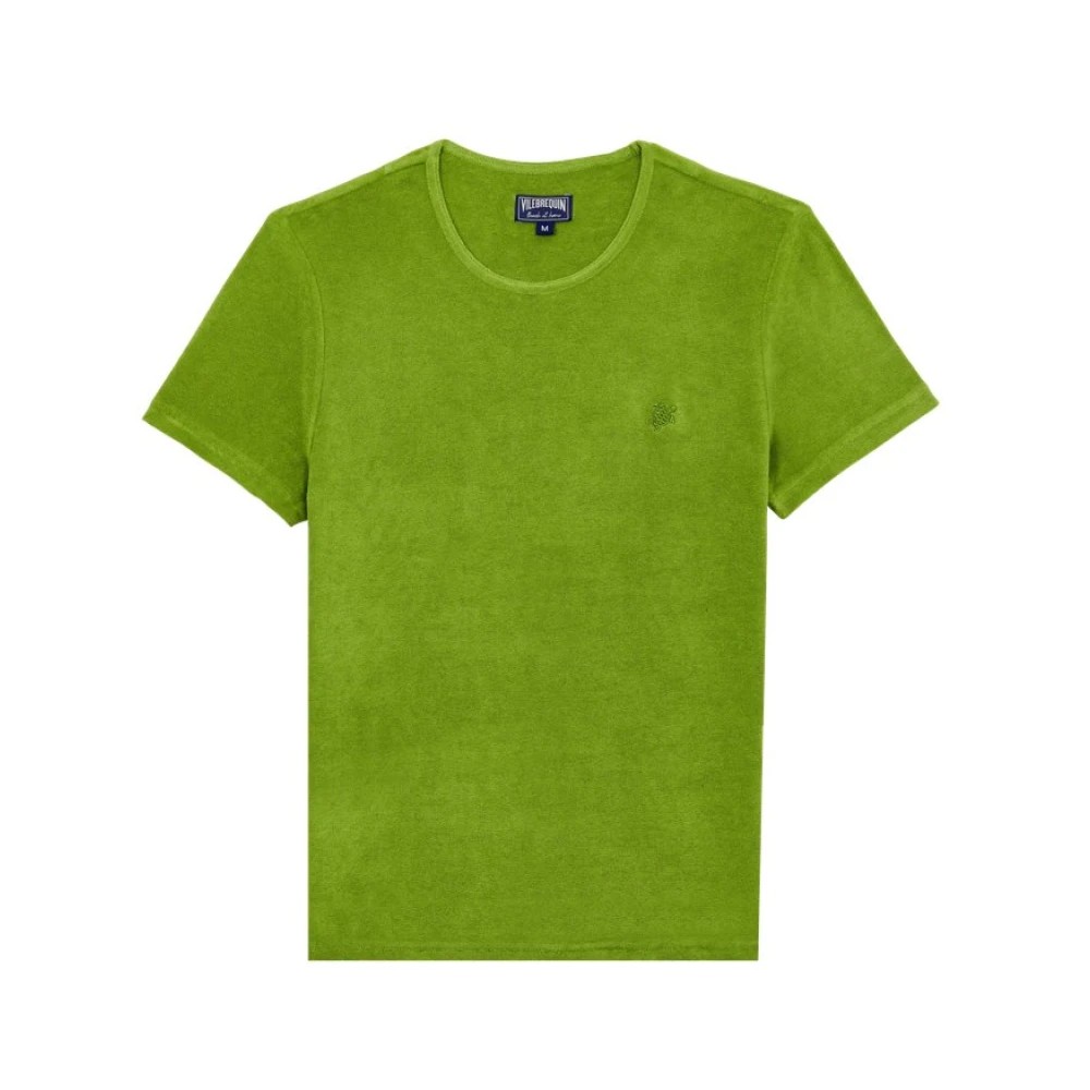 Green terry T-shirt by Vilebrequin, featuring a classic crew neck, short sleeves, and a subtle logo on the chest, in size XL.