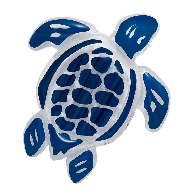 Bright blue inflatable turtle float featuring a textured shell design, made of durable material, ideal for lounging in the water, size OSFA.