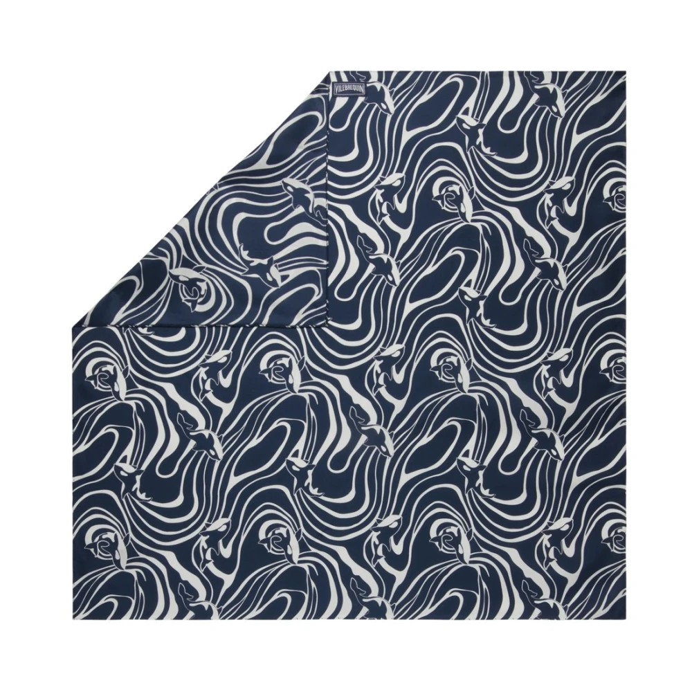 Blue unisex scarf featuring a wave pattern in light cream, made from soft material, with a square shape and size OSFA, designed by Vilebrequin.