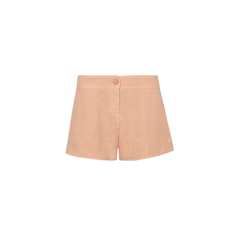Light pink linen Bermuda shorts by Vilebrequin, featuring a button closure and a relaxed fit, designed for women in size M.