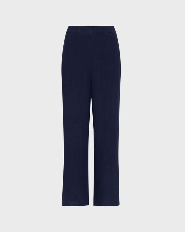 Solid blue linen comfort pants for women by Vilebrequin, featuring a relaxed fit and straight leg design, available in size M.