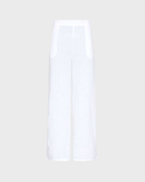 White linen comfort pants by Vilebrequin, featuring a relaxed fit, wide legs, and two side pockets, designed for women in size M.