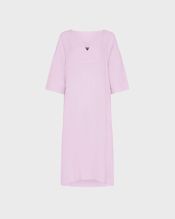 Solid purple linen kaftan featuring a square neckline, three-quarter sleeves, and a relaxed fit, designed for women in size S/M by Vilebrequin.