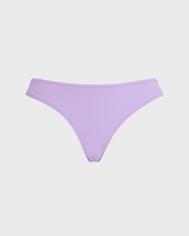 Solid purple MIDI brief bikini bottom by Vilebrequin, featuring a smooth material and minimalistic design, suitable for women's swimwear in size L.