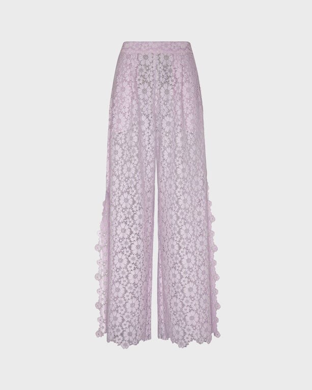 Light pink lace wide-leg pants with floral patterns and scalloped edges, designed for women, size M by Vilebrequin.