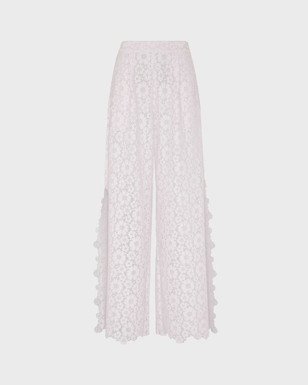 Light pink lace pants featuring a floral pattern, wide-leg design, and scalloped edges, available in size M by Vilebrequin.