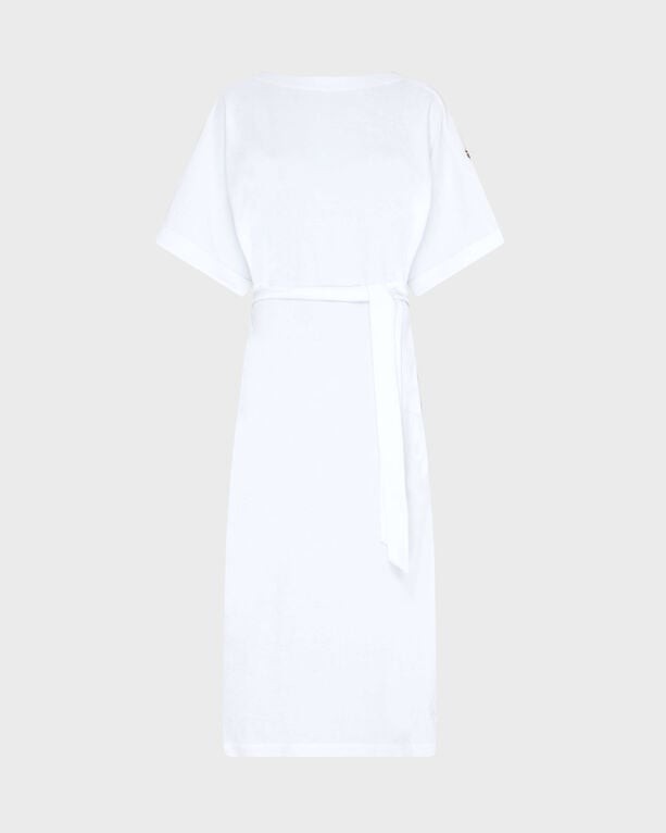 Reversible white terry cover-up dress by Vilebrequin, featuring a relaxed fit, short sleeves, and a tie belt at the waist, available in size M.