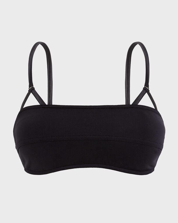 Black solid bralette bikini top by Vilebrequin, featuring a sculpting design, thin adjustable straps, and a smooth, lightweight material, available in size XL.