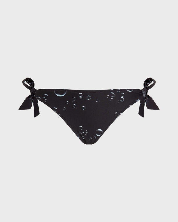 Black bikini bottom featuring a bubble 3D print, side tie closures, and a medium size, designed for women's swimwear by Vilebrequin.