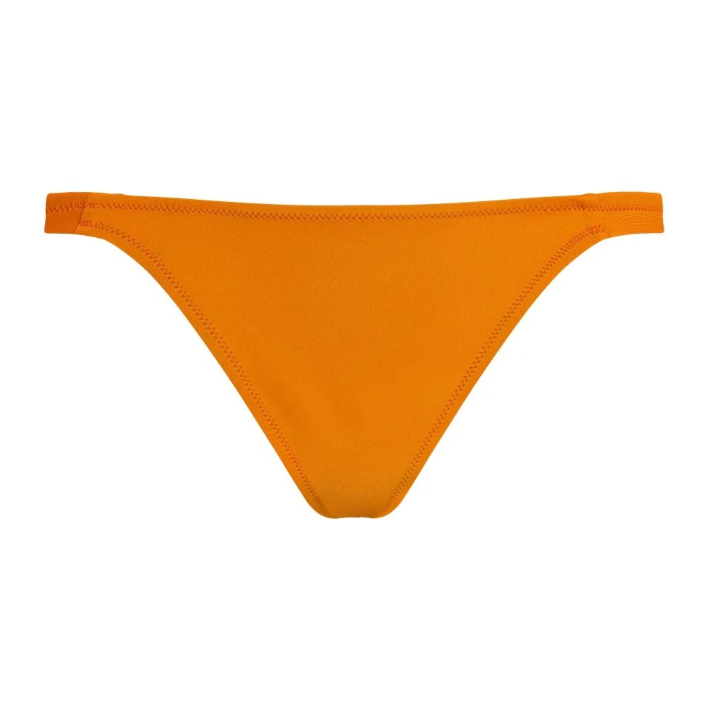 Solid orange tanga bikini bottom by Vilebrequin, made from smooth swimwear material, featuring minimal coverage and a comfortable fit, available in size XS.