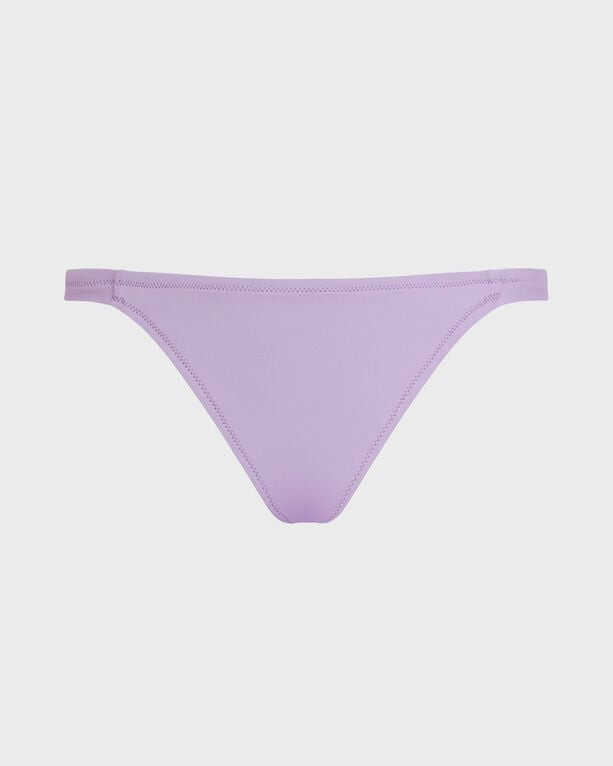 Solid purple tanga bikini bottom by Vilebrequin, featuring a sleek design and soft material, available in size S.