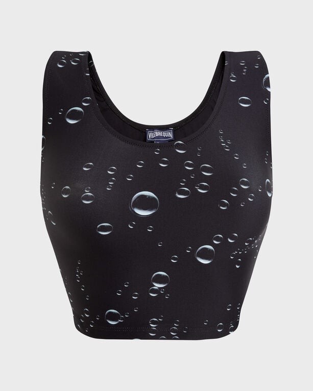 Black tankini top featuring a 3D bubble pattern, made from rashguard material, with a scoop neckline and a fitted design, size M by Vilebrequin.