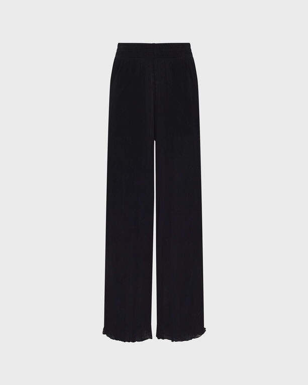 Wide-leg black tulle pants by Vilebrequin, featuring a solid design, elastic waistband, and a flowing silhouette, available in size M.
