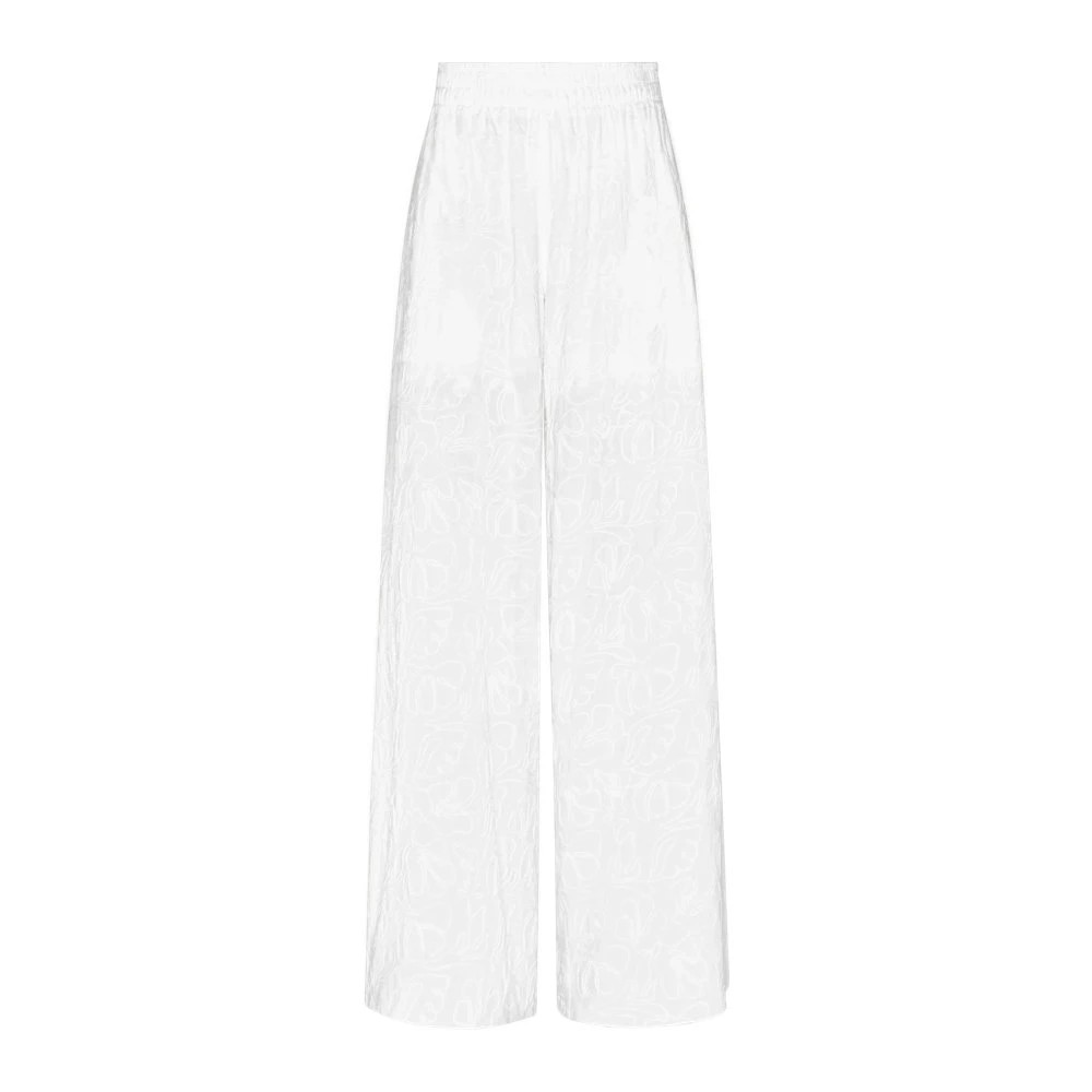 White viscose elastic waist pants with a seashell pattern, featuring a relaxed fit and wide legs, designed for women in size XS by Vilebrequin.