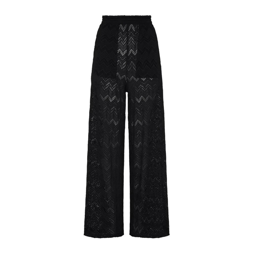 Wide-leg black mesh pants by Vilebrequin, featuring a textured zigzag pattern, high waist, and a relaxed fit, available in size S.