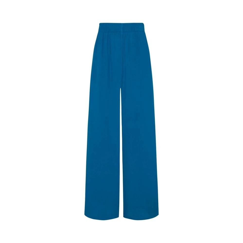 Wide-leg pants in vibrant blue, made from soft viscose, featuring an elastic waistband, designed for women, available in size XS.