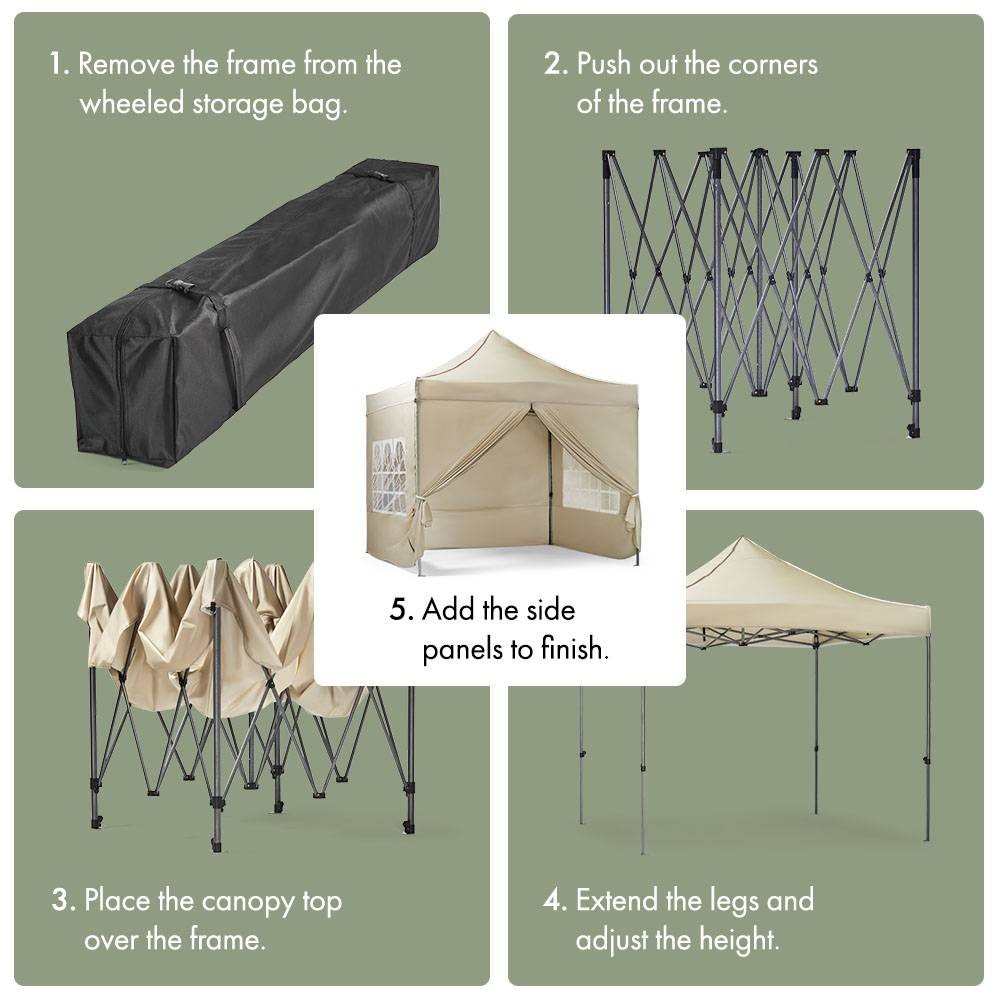 VonHaus 3 x 3m Beige Pop Up Gazebo with Sides - image 2