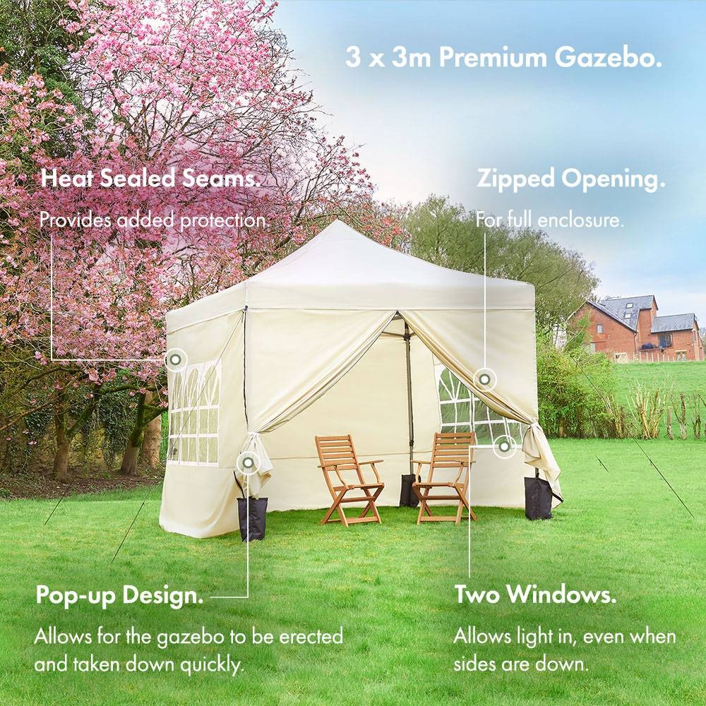 VonHaus 3 x 3m Beige Pop Up Gazebo with Sides - image 4
