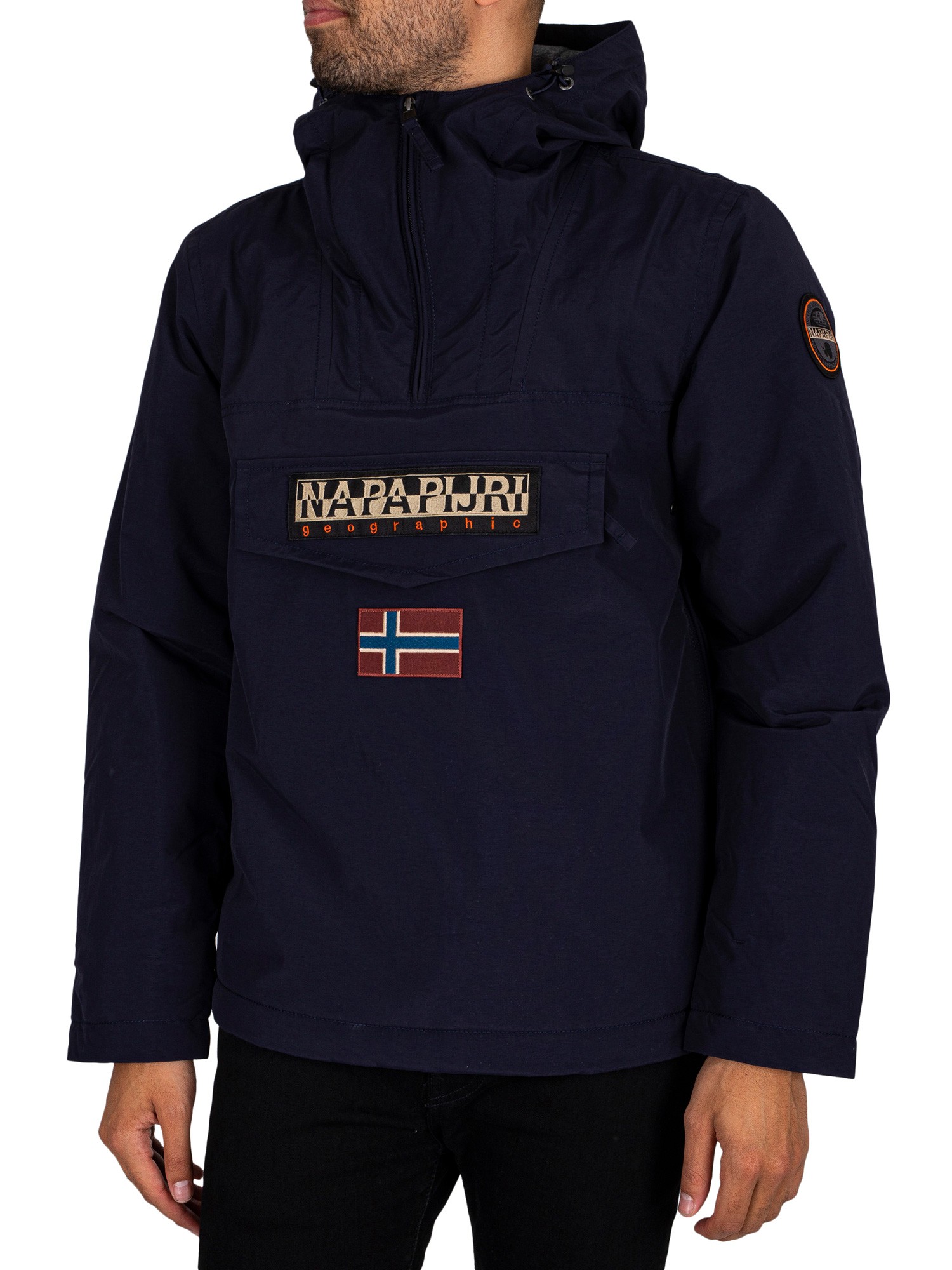 Napapijri Napapijri Men's Rainforest Water Resistant Hooded Long Sleeve Rain Anorak - Blue
