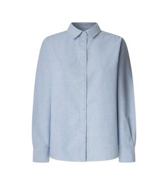 Light blue long-sleeve shirt by Pepe Jeans, featuring a classic collar, button-down front, and slightly puffed sleeves, made from a soft, breathable fabric.