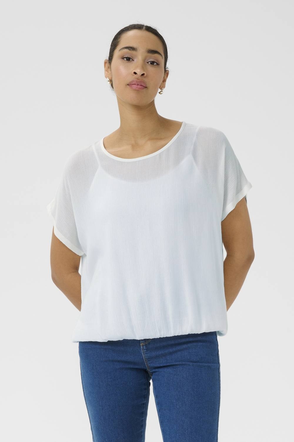 Kaffe Kaffe Amber Round Neck Short Sleeve Blouse in White