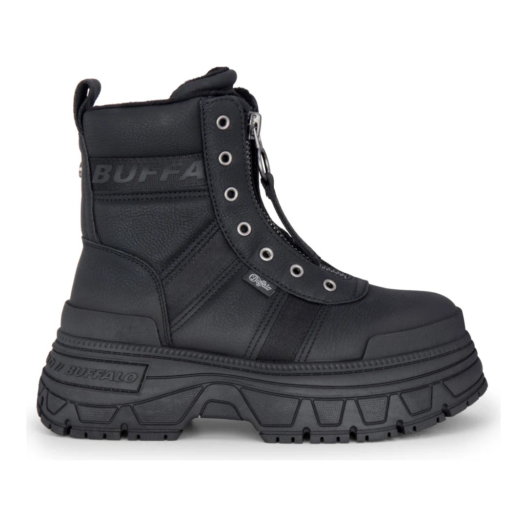 Buffalo FUSION FRONT ZIP - Women's Black Front-Zip Platform Boots