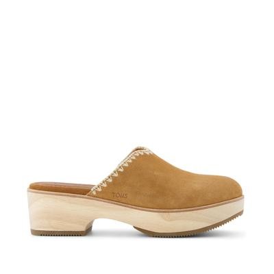 TOMS Addison Brown Suede Deco Stitch Clog Heel