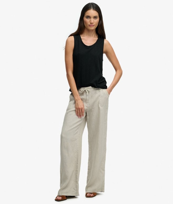 Superdry Superdry Women's Linen Low Rise Pants Beige