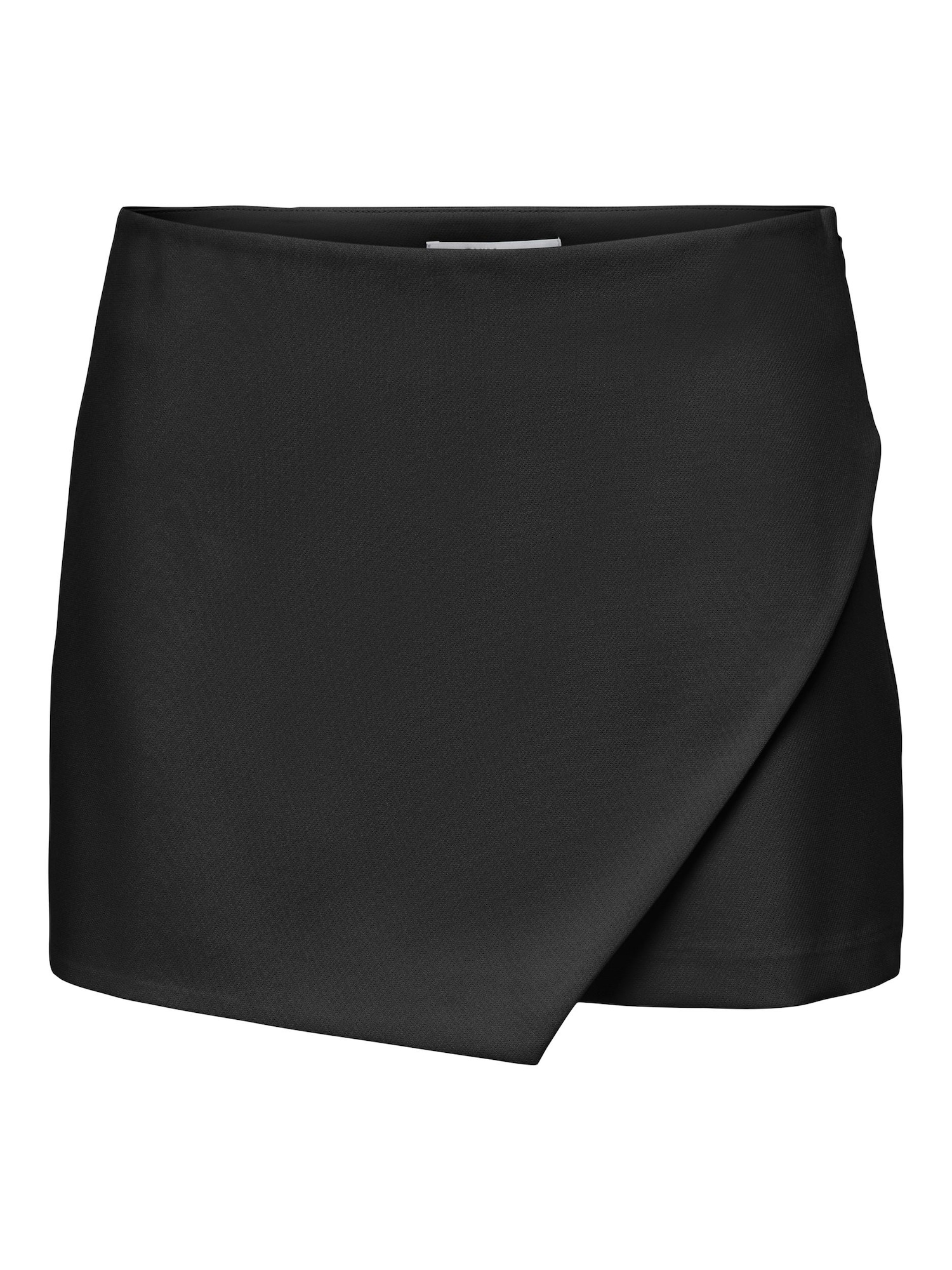 Black women's mini skort by Only, featuring a wrap design and smooth fabric, ideal for casual or sporty outfits.