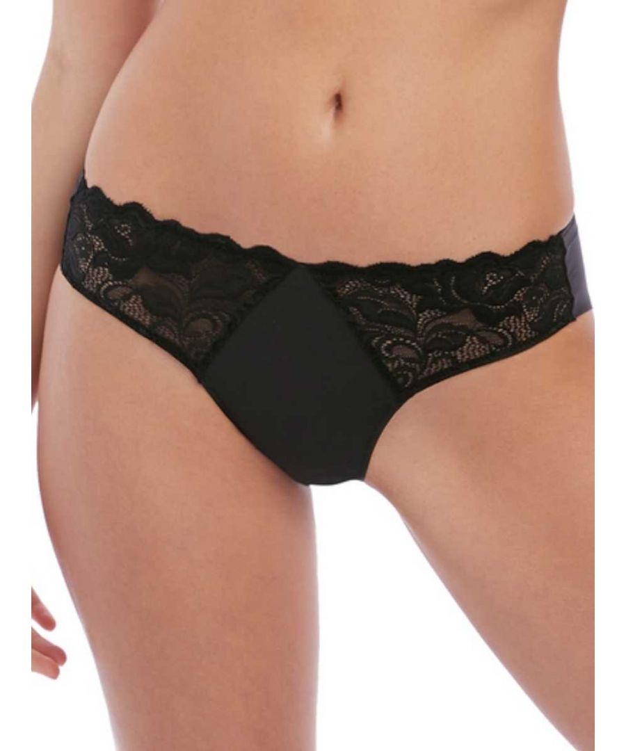 Black women's panties by Wacoal featuring a lace trim and a smooth front panel, designed for comfort and style.