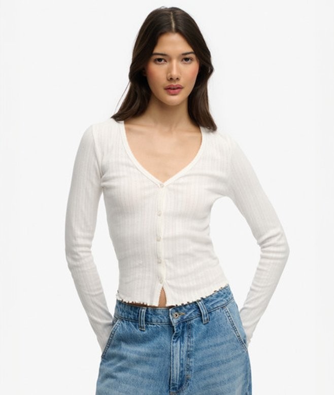 Superdry Superdry Women's Athletic Essential Pointelle Cardigan White