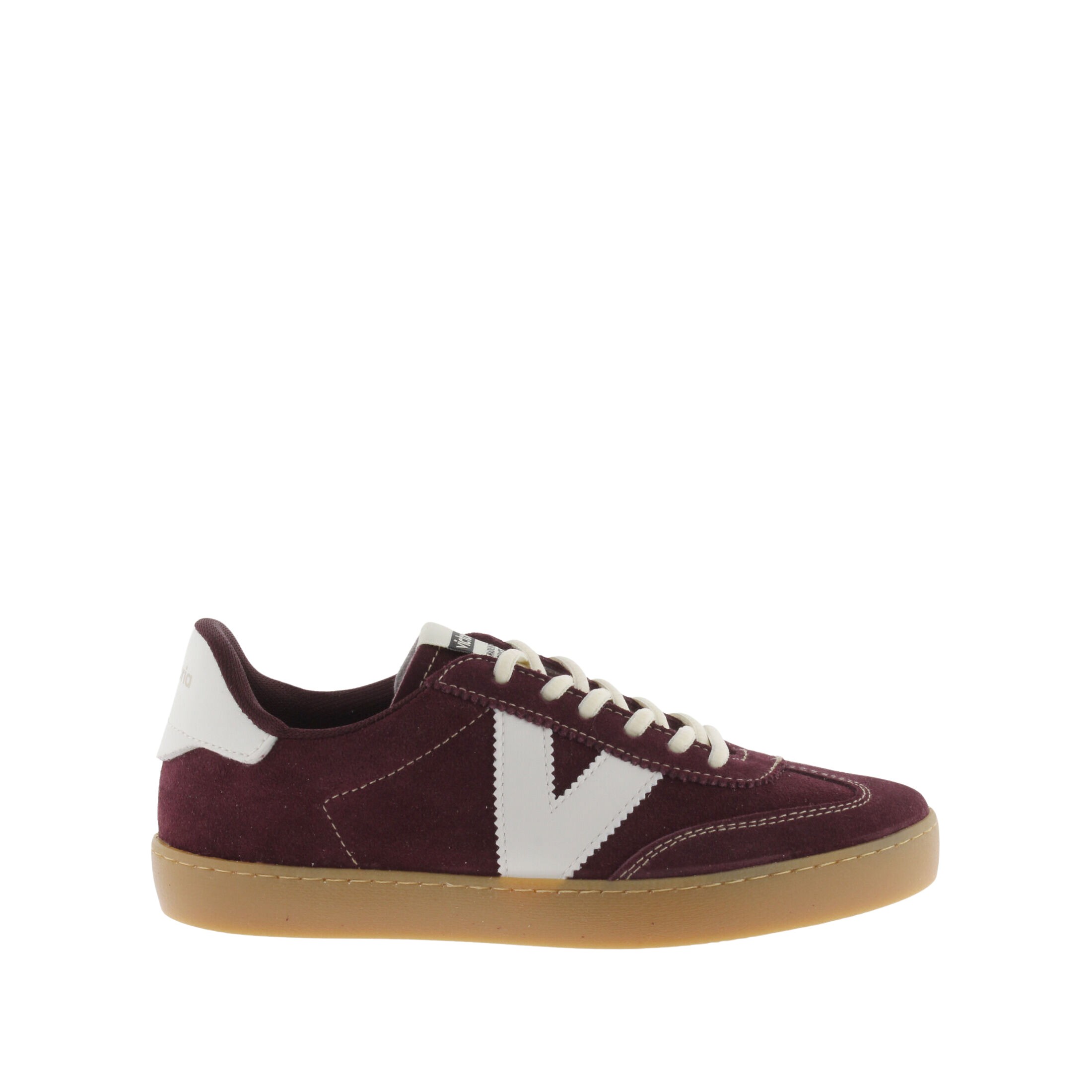 Burdeos suede women's shoes by Victoria feature white stitching and a contrasting white logo, with a gum sole and lace-up design, sized EU 36 (US Women's 5).