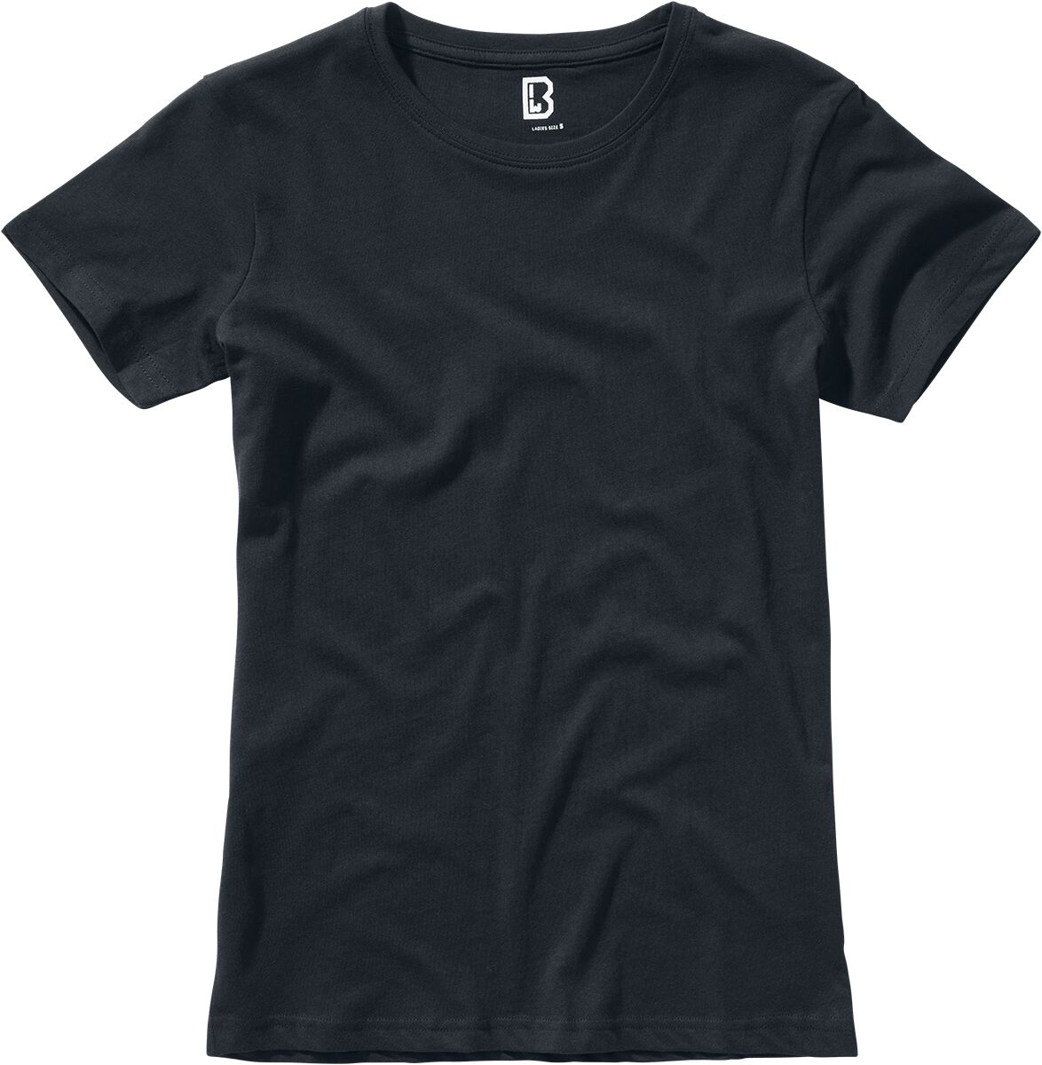 Black ladies' t-shirt by Brandit, size XS, featuring a classic crew neck and short sleeves, made from soft, breathable cotton material.