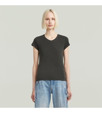 Dark grey women's G-Star Eyben V T 2.0 T-shirt, featuring a classic V-neck, short sleeves, and a fitted silhouette, made from soft, breathable cotton material.