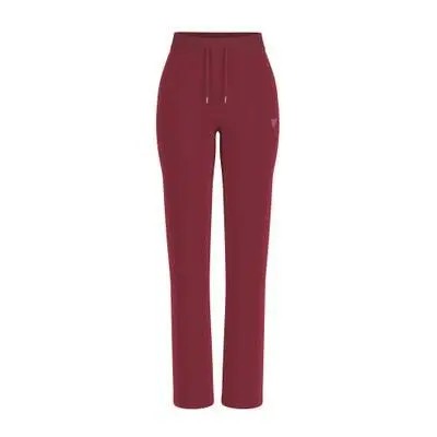 Burgundy women's trousers by Guess Couture, featuring a relaxed fit, drawstring waist, and subtle logo detail on the side.