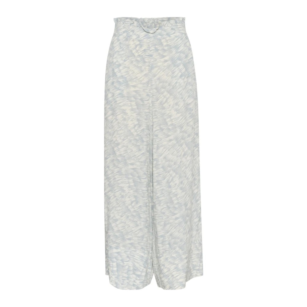 Light blue women's trousers by Soaked in Luxury, featuring a relaxed wide-leg design and a subtle abstract pattern, crafted from soft, flowing material.