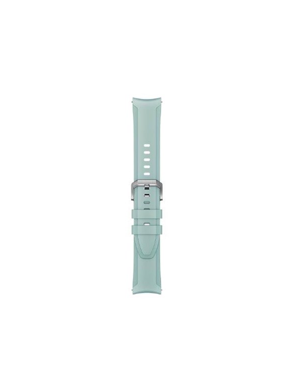 Green fluoroelastomer strap for Xiaomi smart wearables, featuring a sleek design, multiple adjustment holes, and a silver buckle for secure fastening.