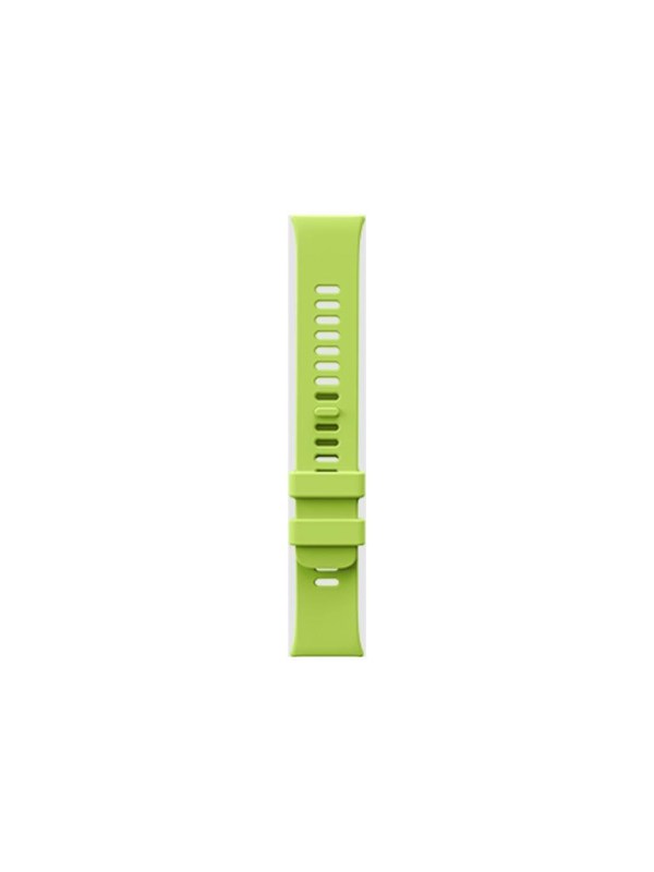 Green thermoplastic strap for Xiaomi smart wearable accessories, featuring a sleek design with multiple ventilation holes and a secure buckle.
