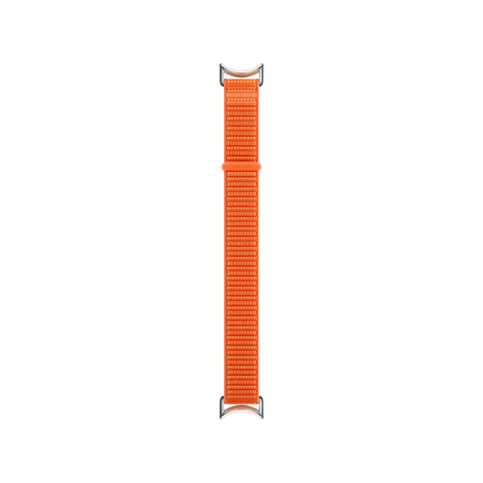 Xiaomi Braided Strap in Sunrise Orange, featuring a textured fabric design and silver metal clasps, ideal for a stylish and comfortable fit.