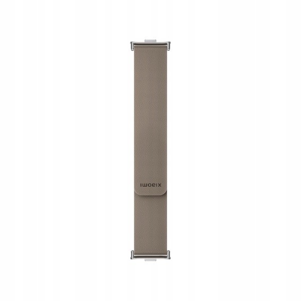 Khaki brown magnetic quick release strap made of textured material with silver metal connectors and embossed Xiaomi logo.