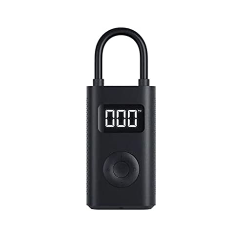 Compact black Xiaomi 1S electric air pump featuring a digital display, a circular control button, and a sturdy handle, designed for high-pressure inflation up to 10.3 Bar.