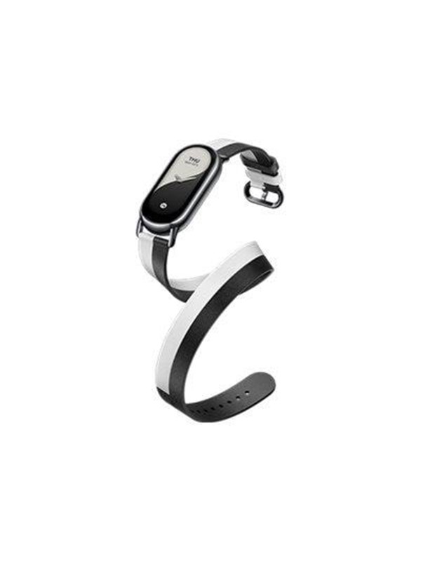 Xiaomi double wrap wrist strap for activity tracker, featuring a sleek black and white design, made of durable silicone with adjustable fit and secure clasp.