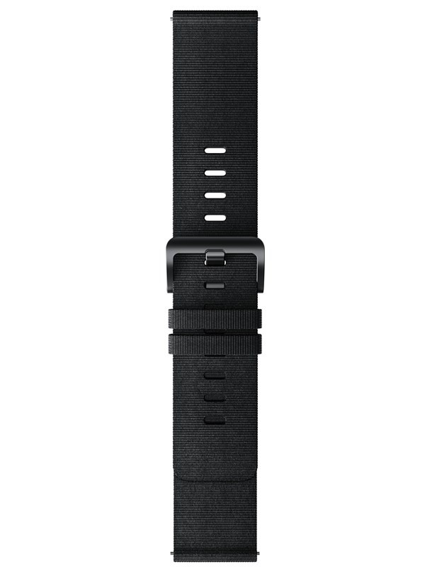 Black PET braided strap for Xiaomi Watch, featuring a sleek design, adjustable buckle, and multiple holes for customization, showcasing durability and comfort.