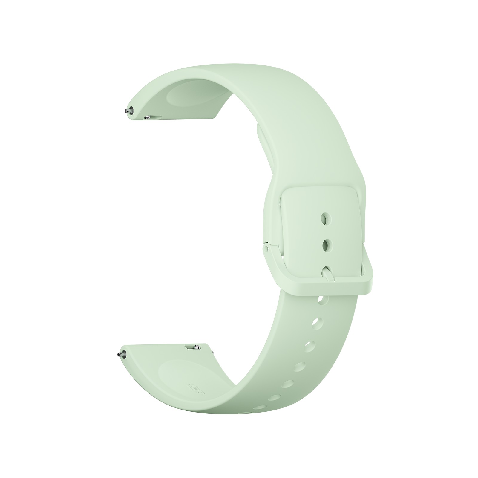 Light green silicone watch strap with a smooth finish, adjustable buckle, and multiple holes for sizing, designed for Xiaomi smartwatches.