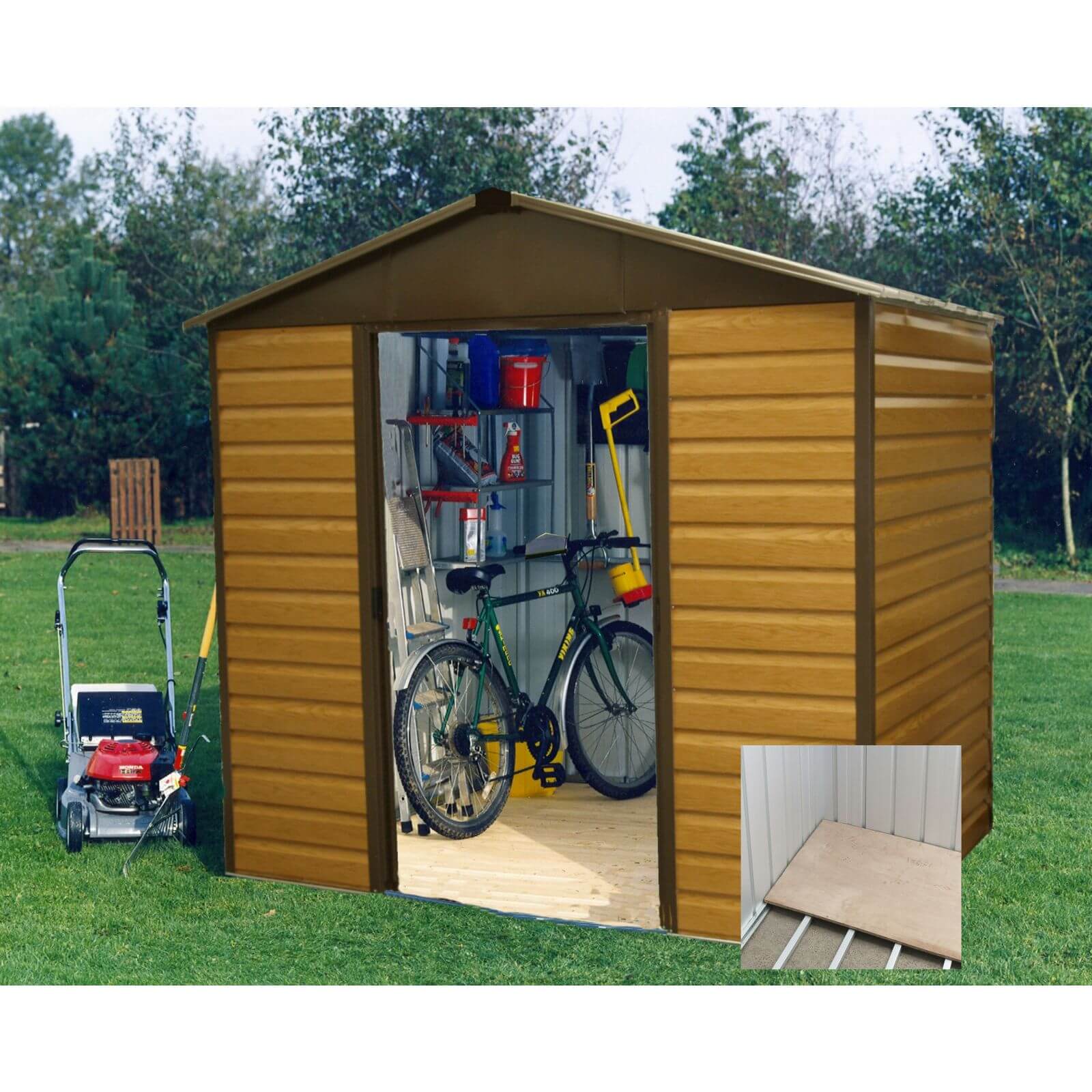 Yardmaster Woodgrain Shiplap Metal Apex Storage Shed with Floor Support Kit 8 x 6ft - image 2