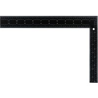 Black Bluespot Tools framing square, 300 x 200mm, with white measurement markings and a hole for hanging.