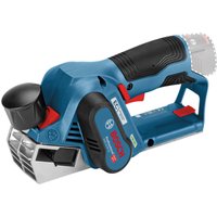 Blue Bosch 12V planer with ergonomic handle, black grip, and red accents, featuring a compact, cordless design.